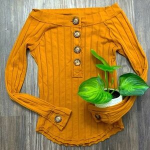 Free People We The Free mustard yellow off the shoulder ribbed button top small